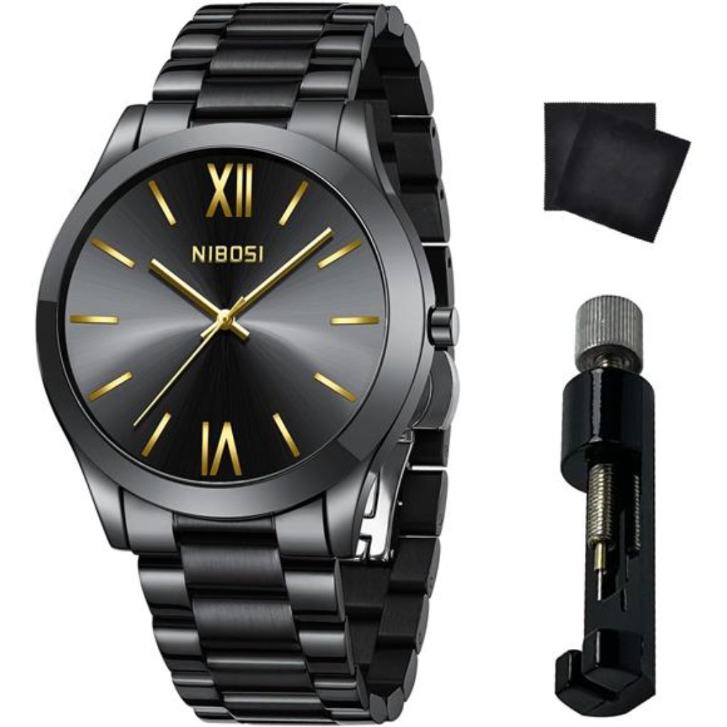 Men Watches Analog Quartz Stainless Steel Black Watches For Men
